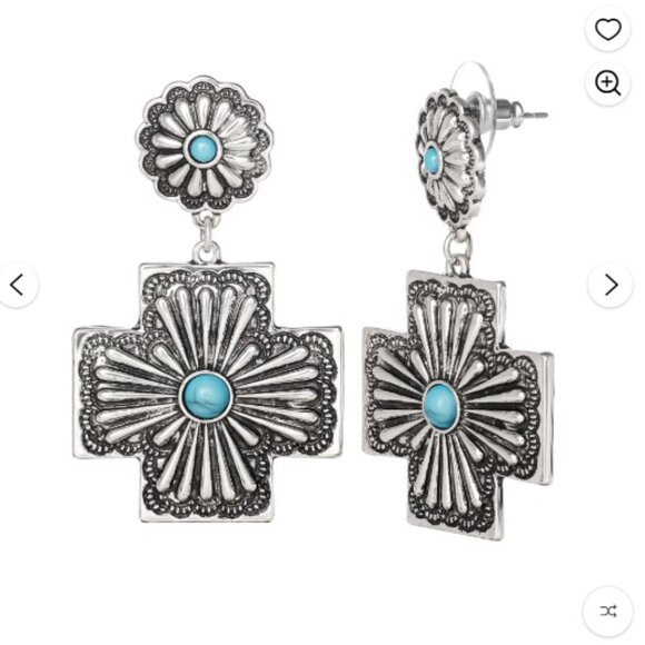 New Jessica Simpson Earrings Cross Silver Turquoise Blue Dangle Drop NWT - Picture 6 of 6